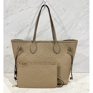 (SOLD) Louis Vuitton Neverfull MM & Pouch Turtledove empreinte